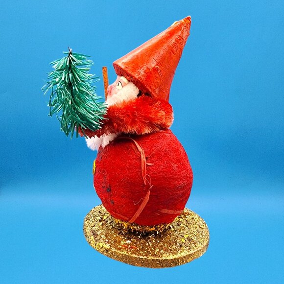 Vintage 1950s Putz Santa Elf Red Spun Cotton Cone Hat Bottlebrush Tree Japan - Picture 5 of 10